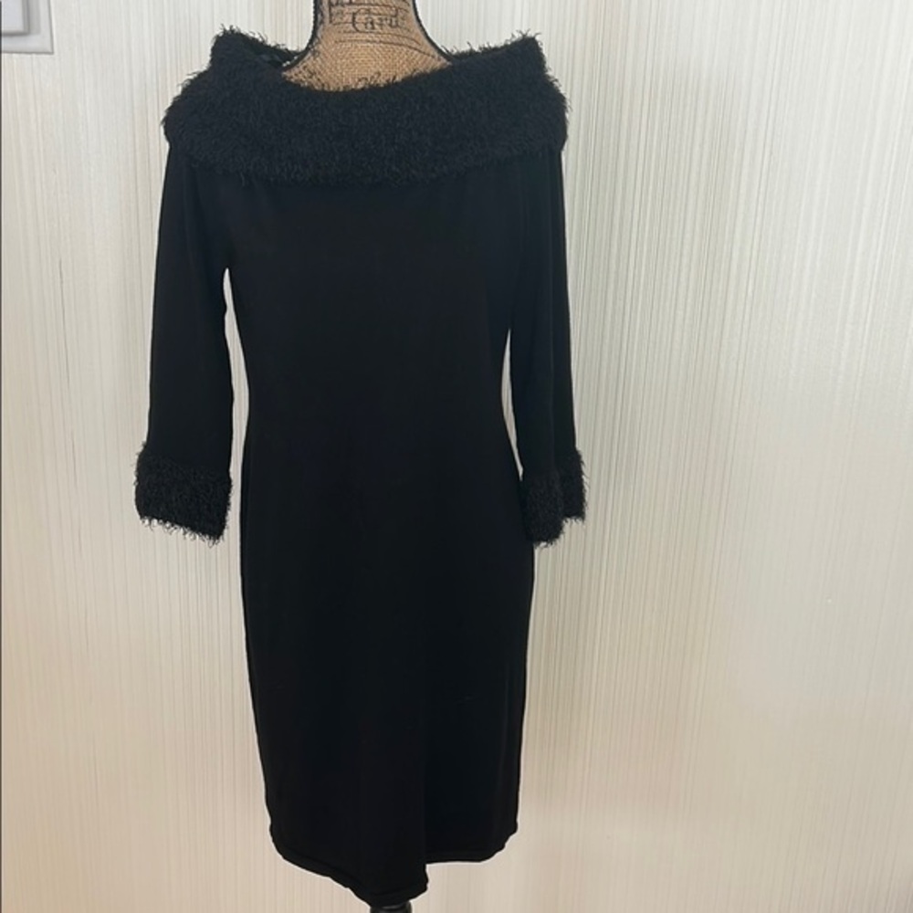 Spense Black Long Sleeve Dress with Textured Trim